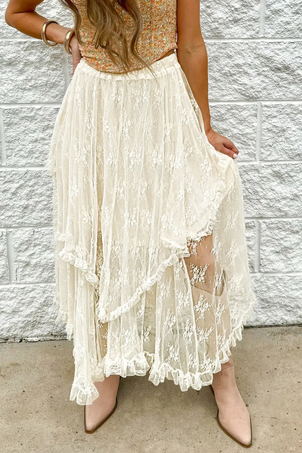 Lace Tiered Midi Skirt - Modanista Fashion