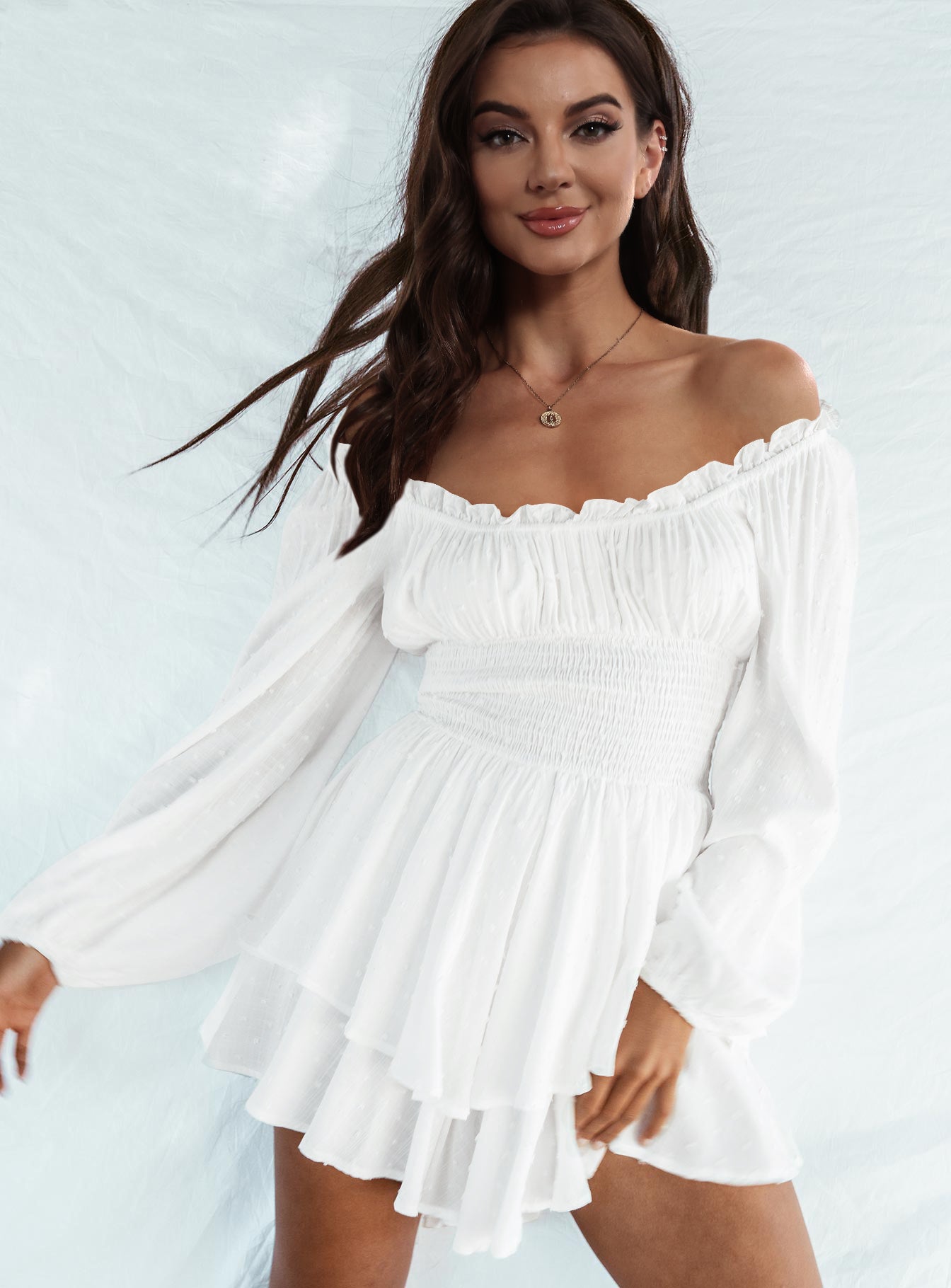 Off Shoulder Smocked Waist Romper - Modanista Fashion