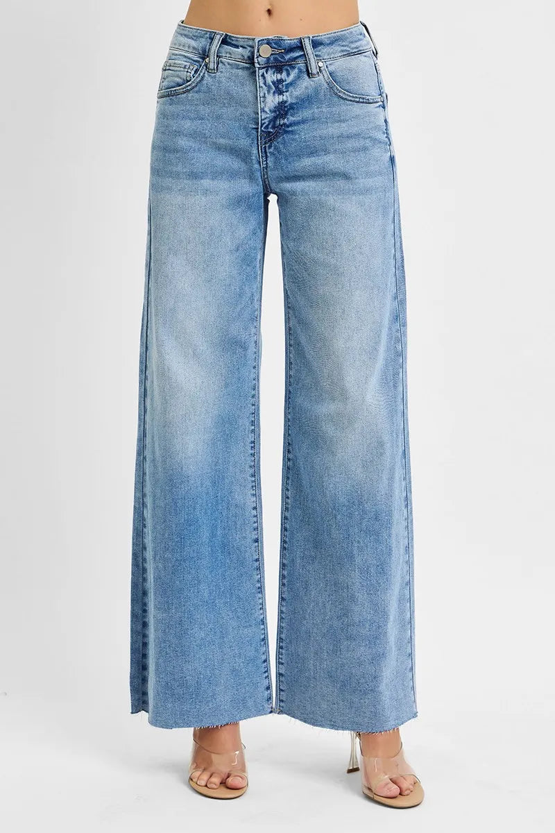 RISEN Full Size Tummy Control High Rise Ankle Palazzo Jeans Plus Size - Modanista Fashion