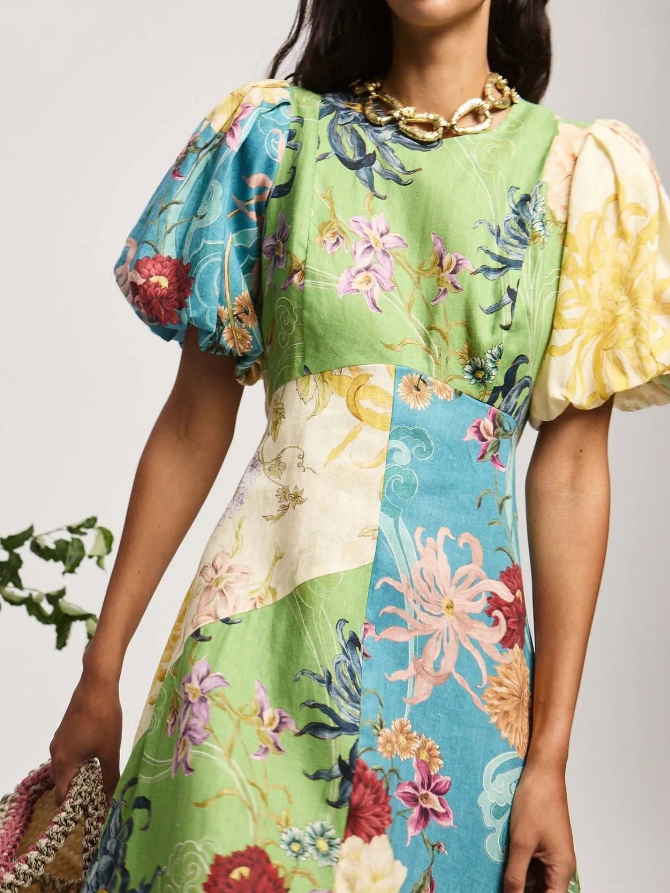 Printed Round Neck Puff Sleeve Dress - Modanista Fashion