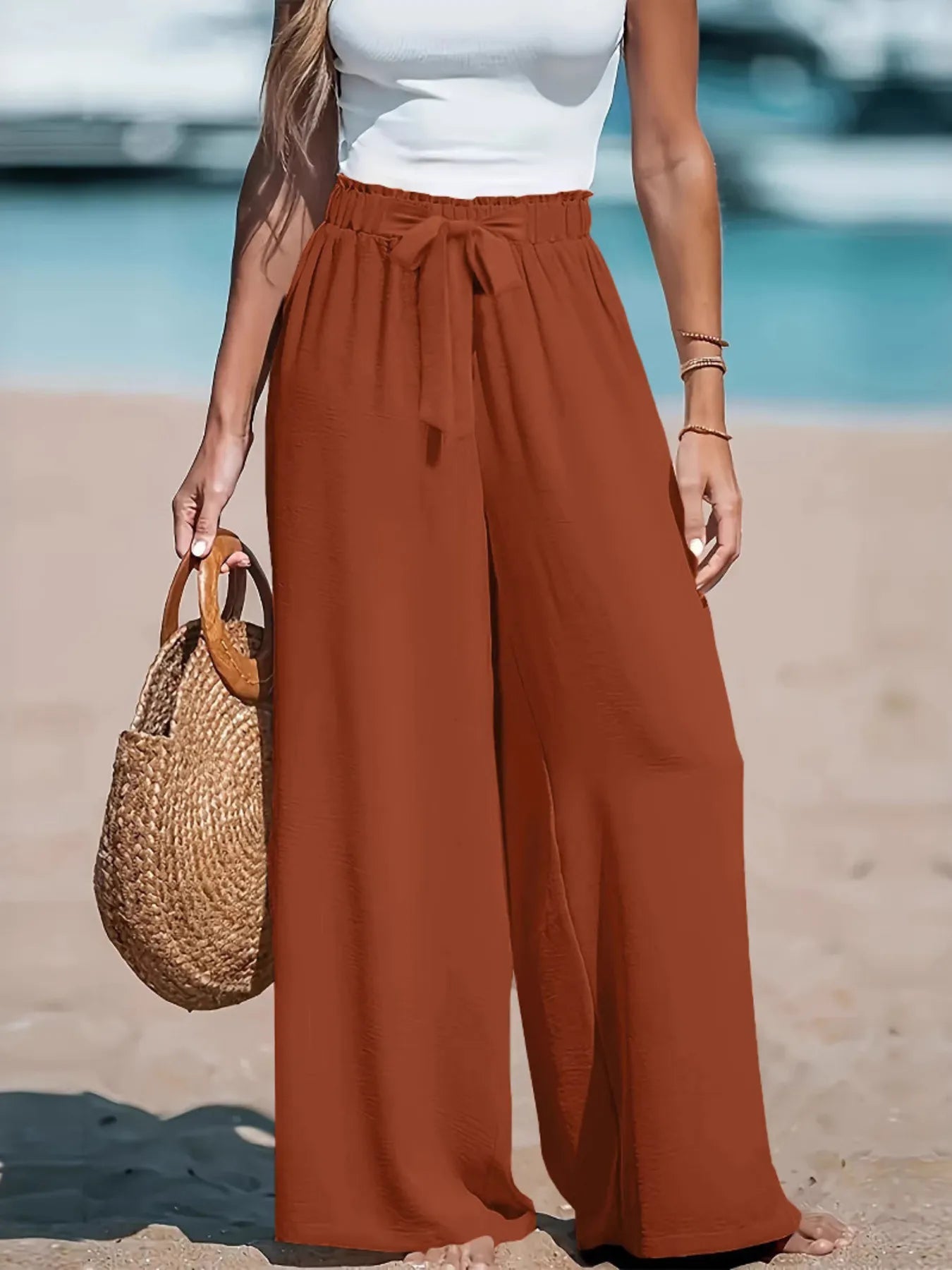 Full Size Drawstring Waist Wide Leg Pants Plus Size - Modanista Fashion