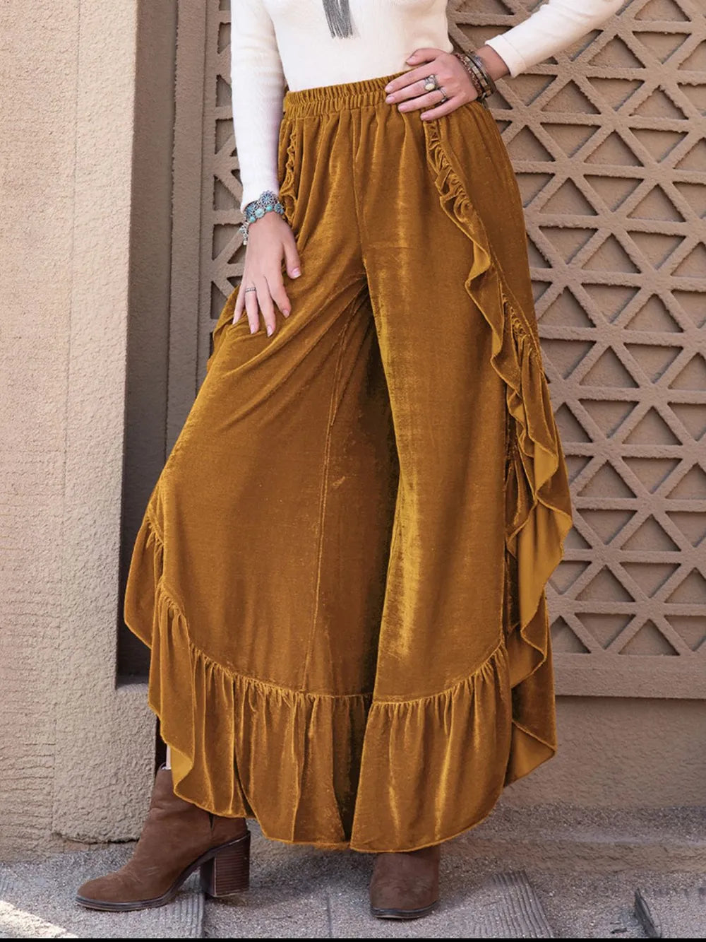 Slit Ruffled Wide Leg Pants - Modanista Fashion