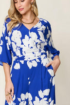 Dobbelt ta full størrelse trykt slips tilbake bredde jumpsuit