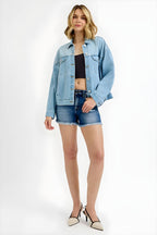 RISEN Washed Dropped Shoulder Denim Jacket for Women