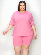 Bae BAE Tamanho completo Camiseta de ombro e shorts de decote em V