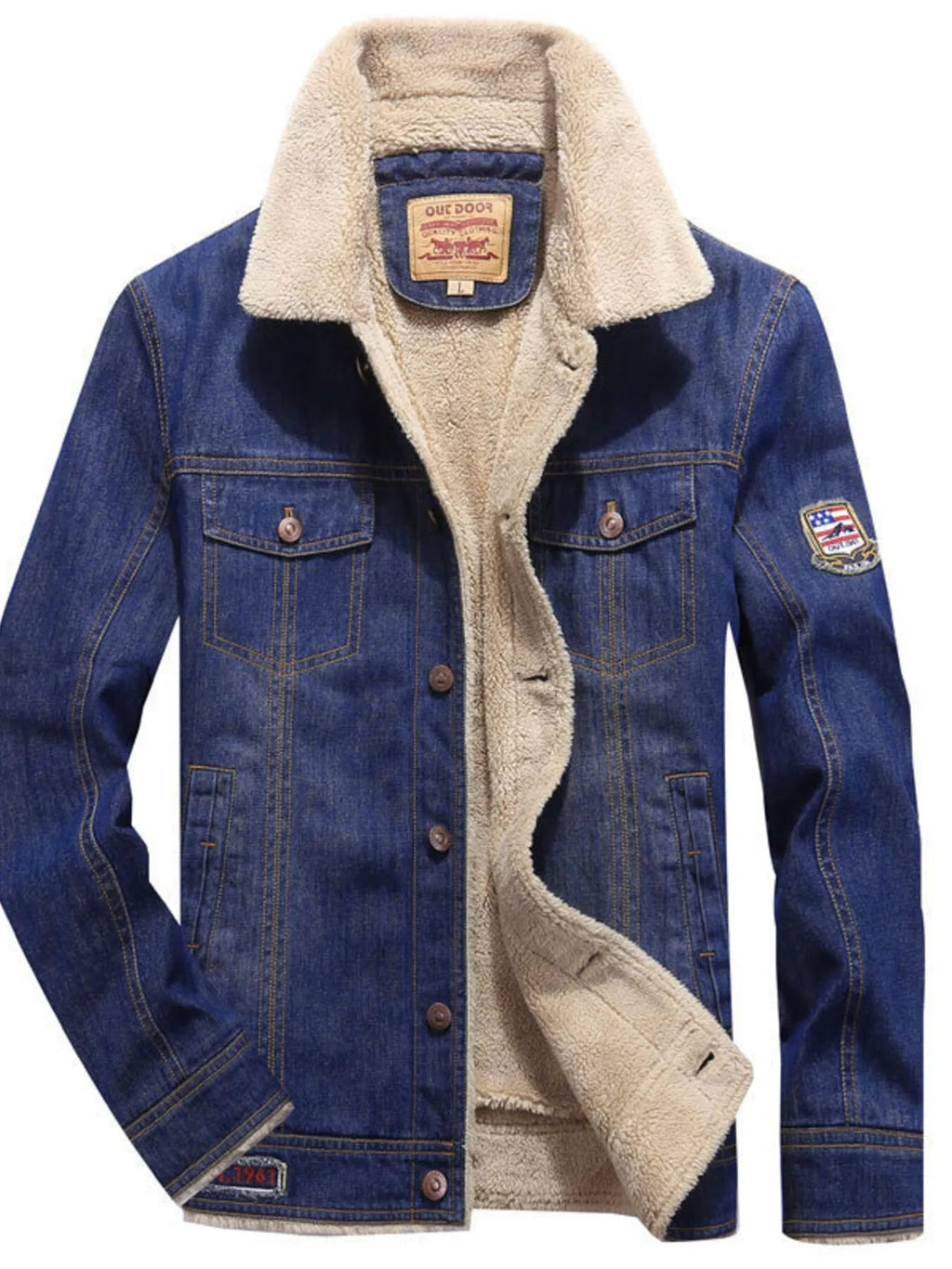 メンズ プラスサイズ シェルパ裏地付きデニムジャケット – 暖かくおしゃれ