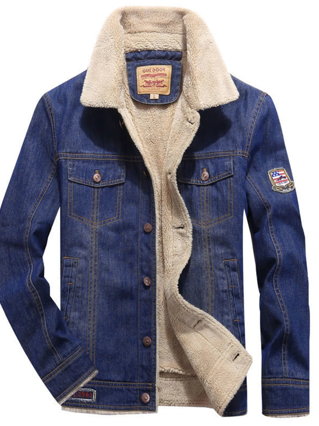 Herr Plus Size Sherpa-fodrad Jeansjacka – Varm & Stilren