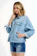 RISEN Washed Dropped Shoulder Denim Jacket for Women