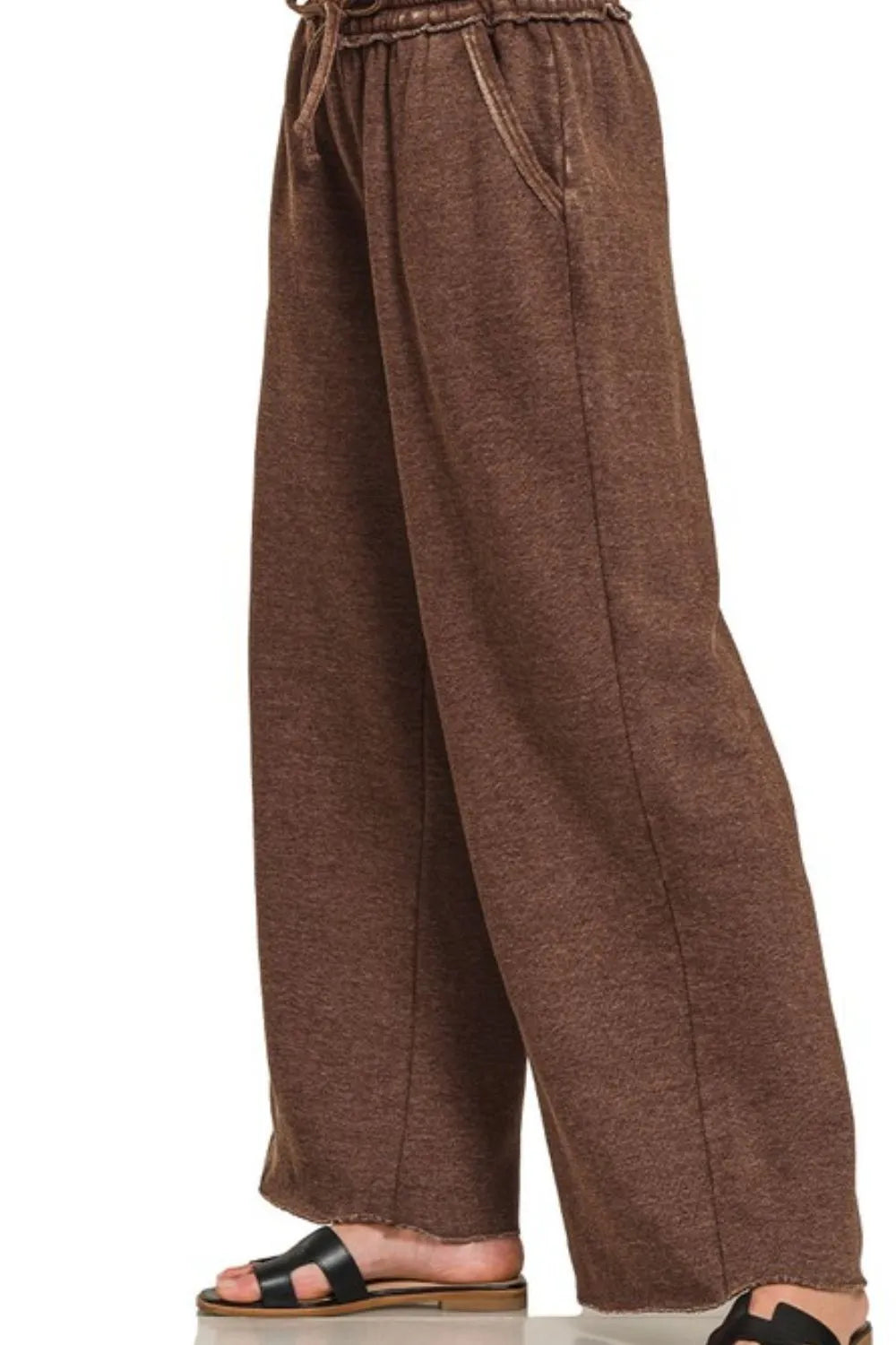 Zenana Acid Wash Fleece Palazzo Sweatpants with Pockets - Modanista Fashion