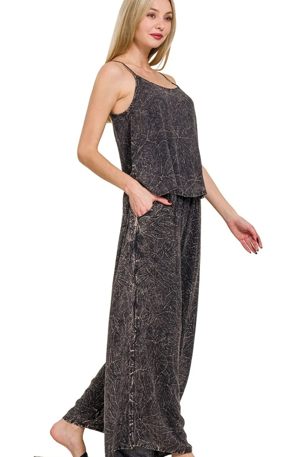 Zenana Woven Acid Crinkle Washed Cami & Pants 2 Piece Set - Modanista Fashion