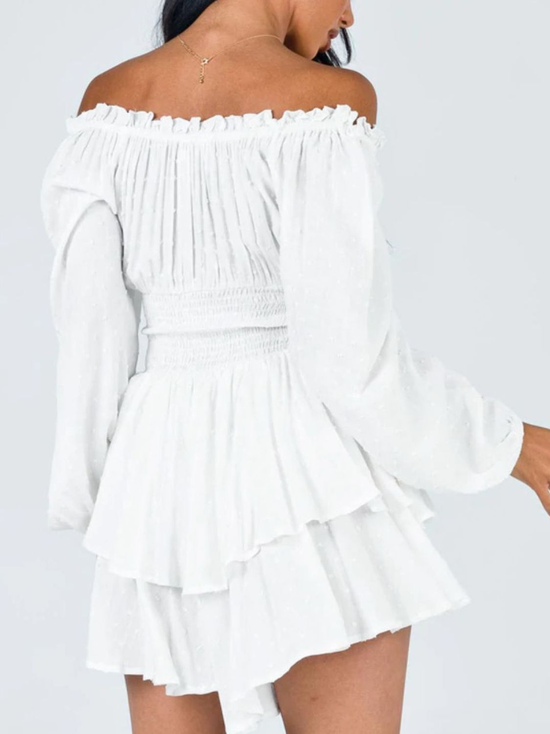 Off Shoulder Smocked Waist Romper - Modanista Fashion