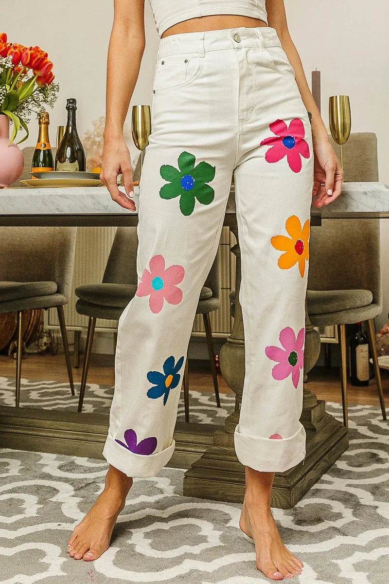 BiBi Flower Print Straight Legs Pants - Modanista Fashion