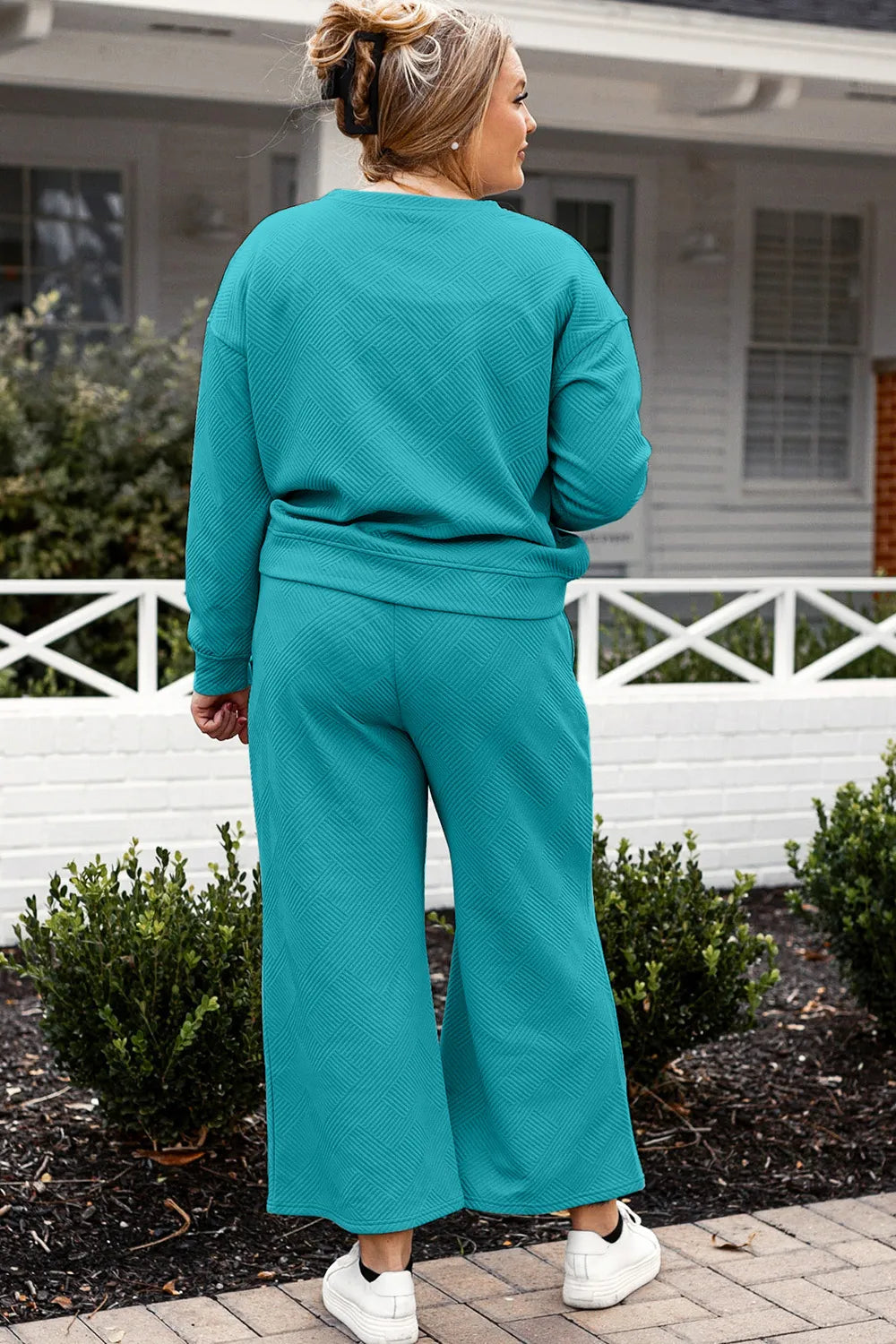 Double Take Full Size Textured Long Sleeve Top and Drawstring Pants Set - Modanista Fashion