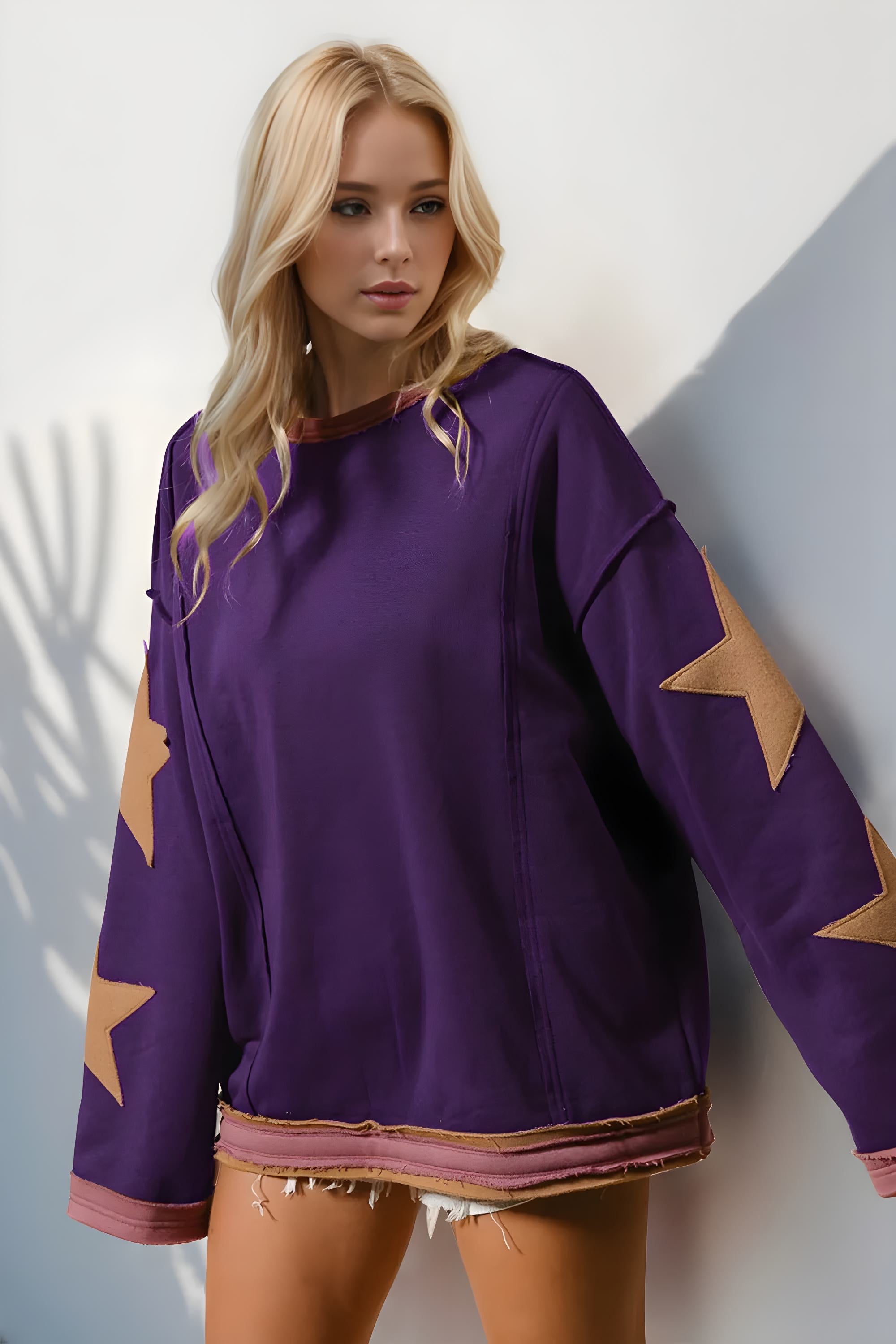 Star Patched Long Sleeve Sweatshirt for Women