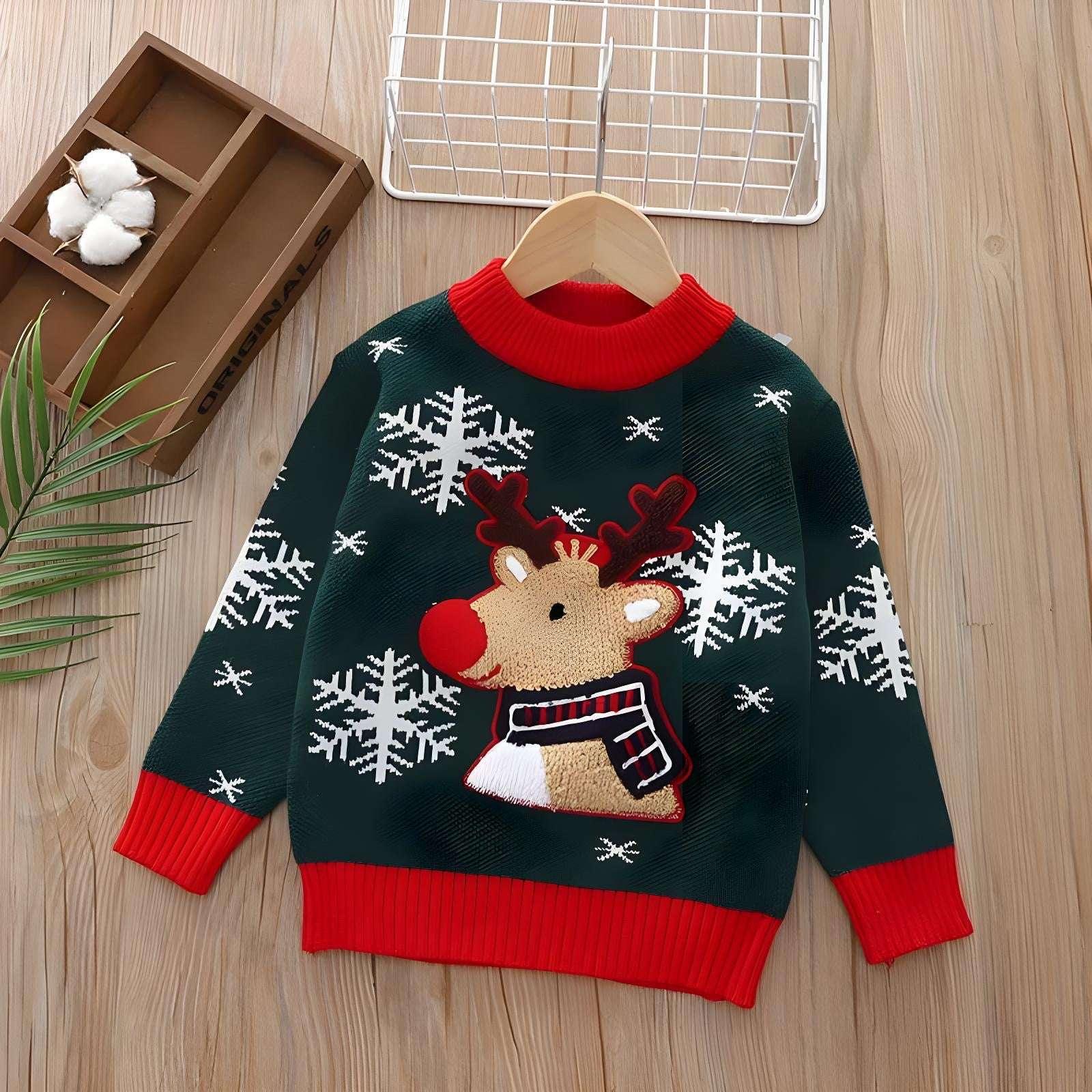 Toddler Christmas Reindeer & Snowflake Knitted Sweater – Cozy & Festive - Modanista Fashion