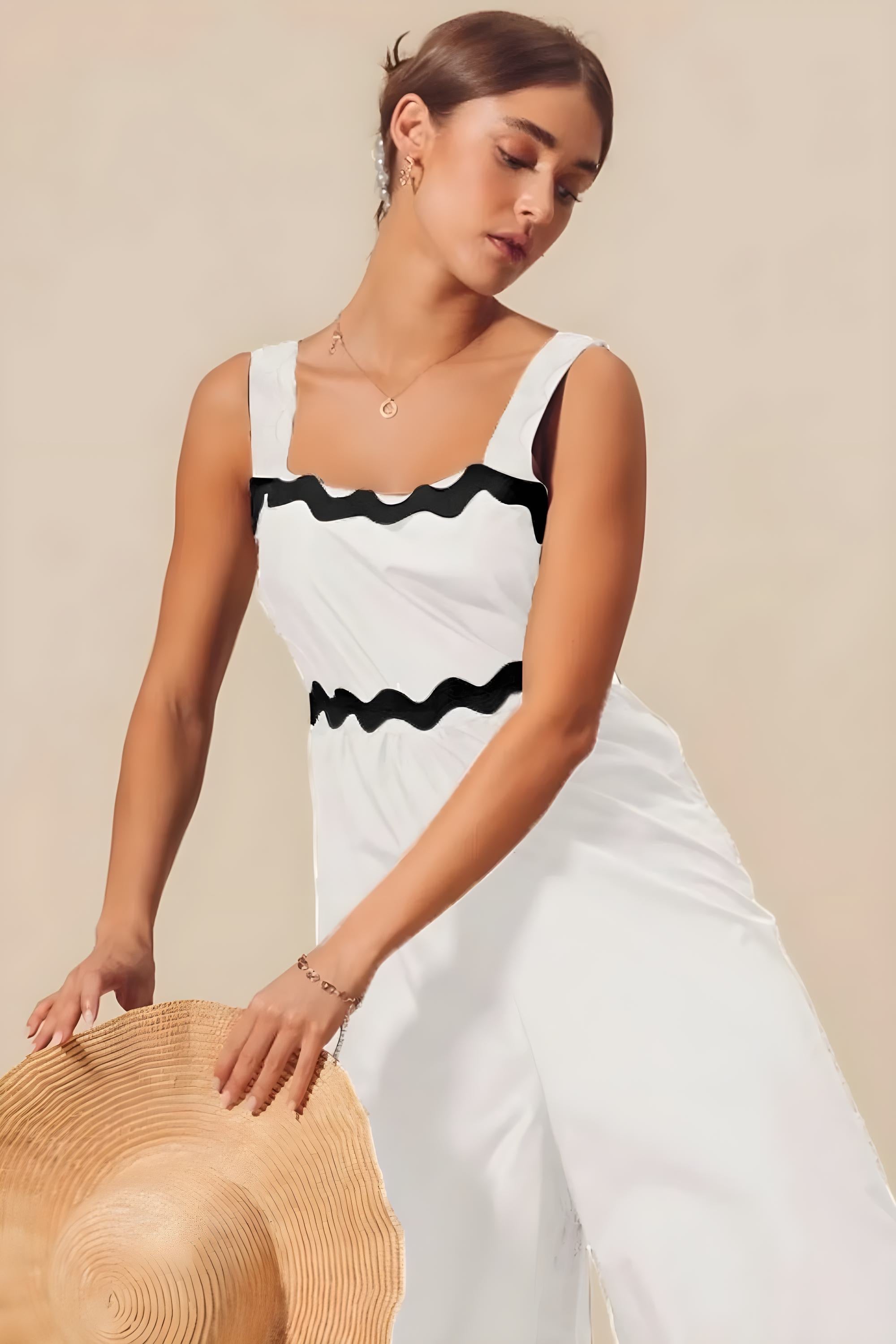 Så meg kamskjell ric rac trimmet bredt ben jumpsuit