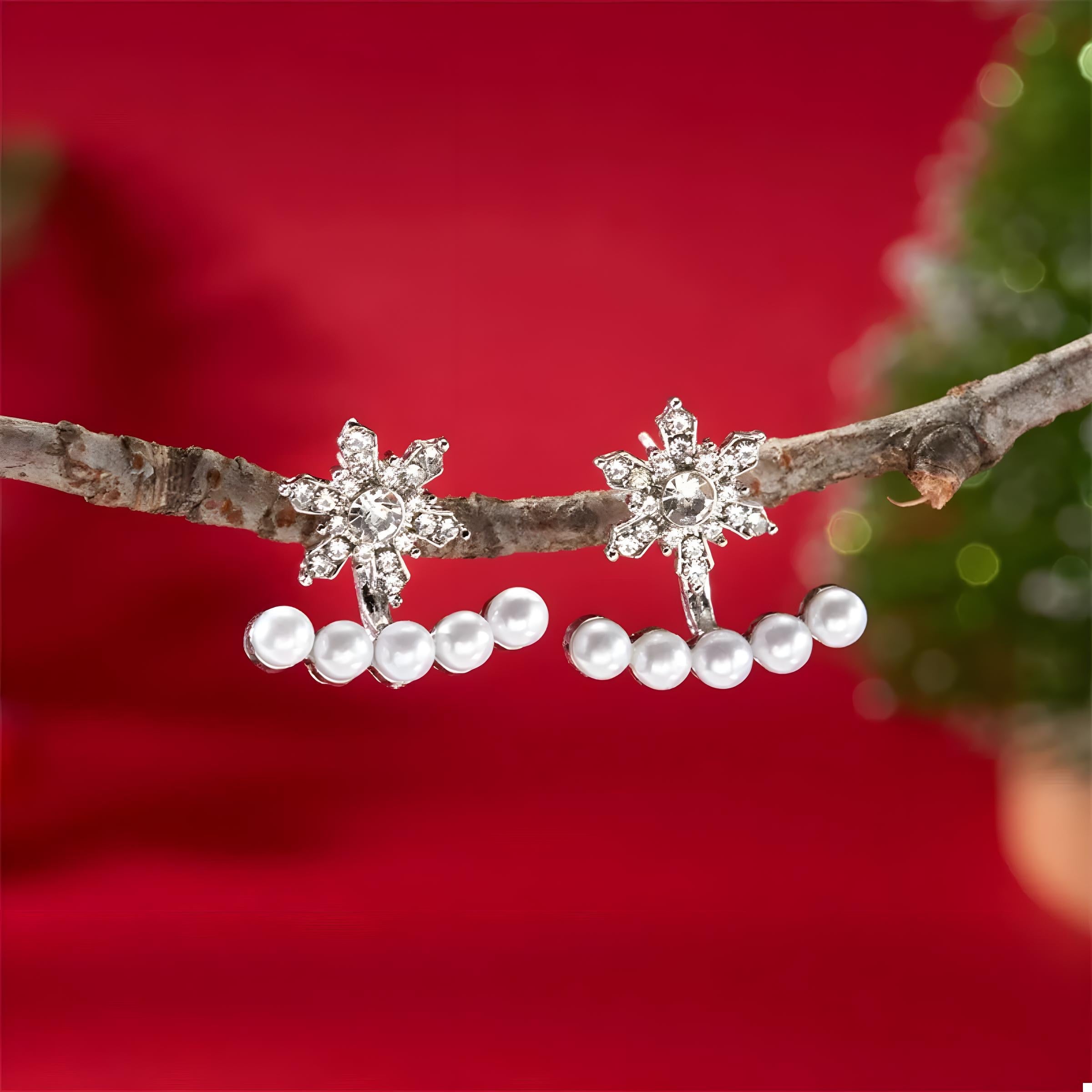 Christmas Snowflake Pearl Earrings – Festive & Elegant