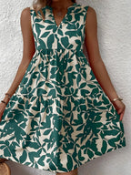 Trykt V-hals ærmeløs mini-kjole