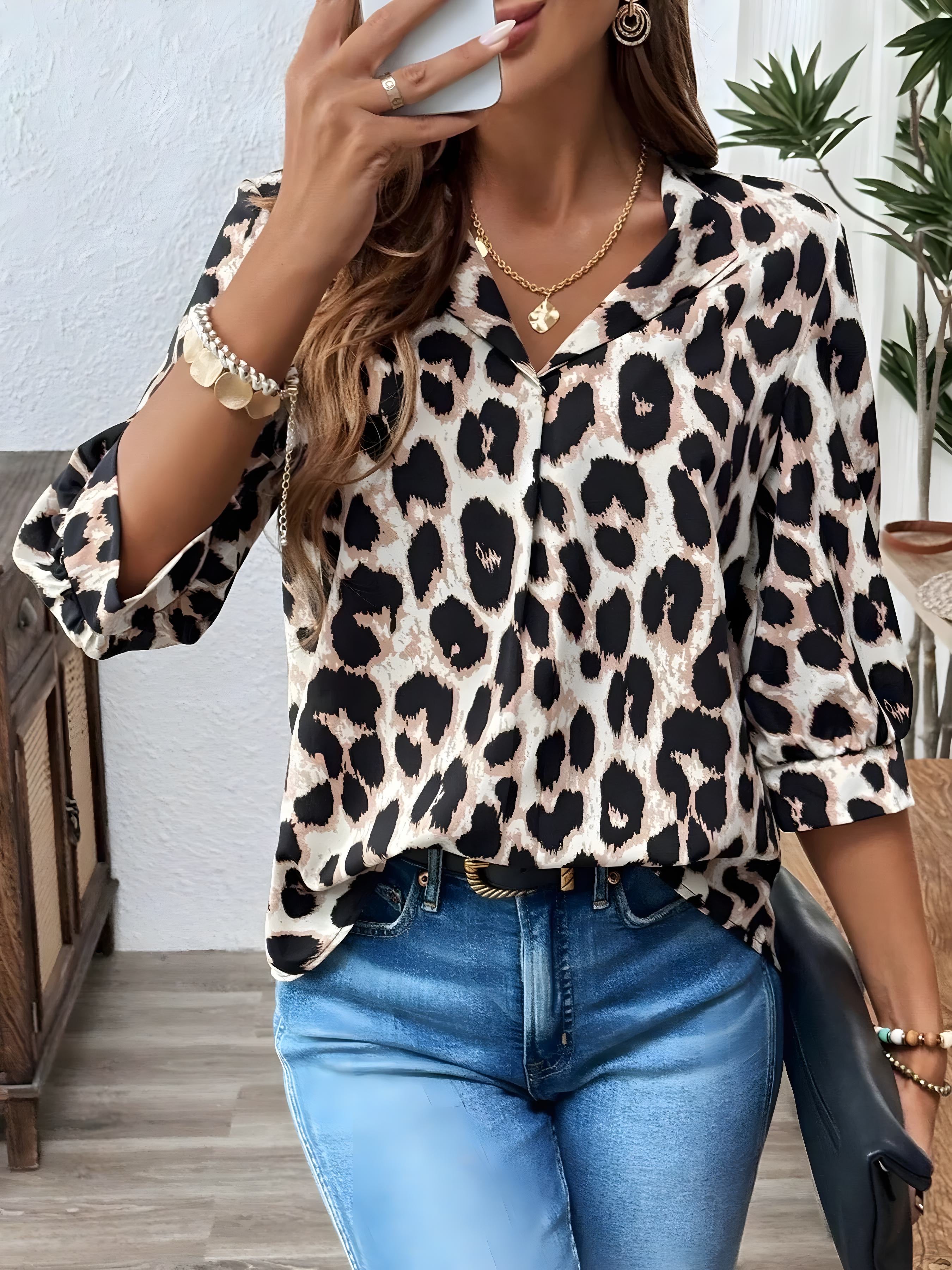 LEOPARD PRINT 3/4 BLUSIA DE MANUA