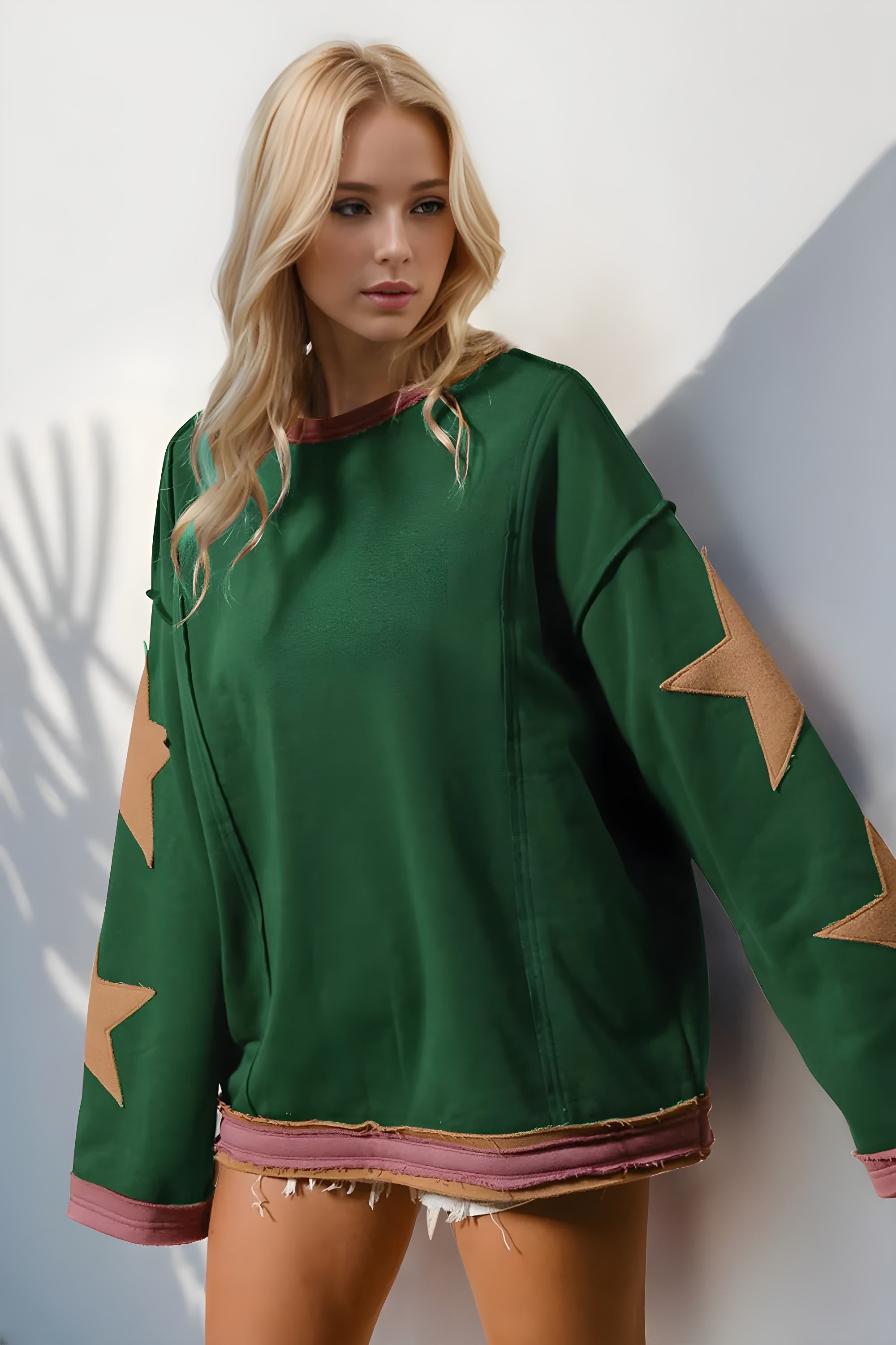 Star Patched Long Sleeve Sweatshirt for Women