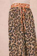 Bibi Leopard Print cu pantaloni largi cu bandă contrast
