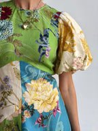 Rochie cu mânecă cu mânecă cu gât rotund imprimat