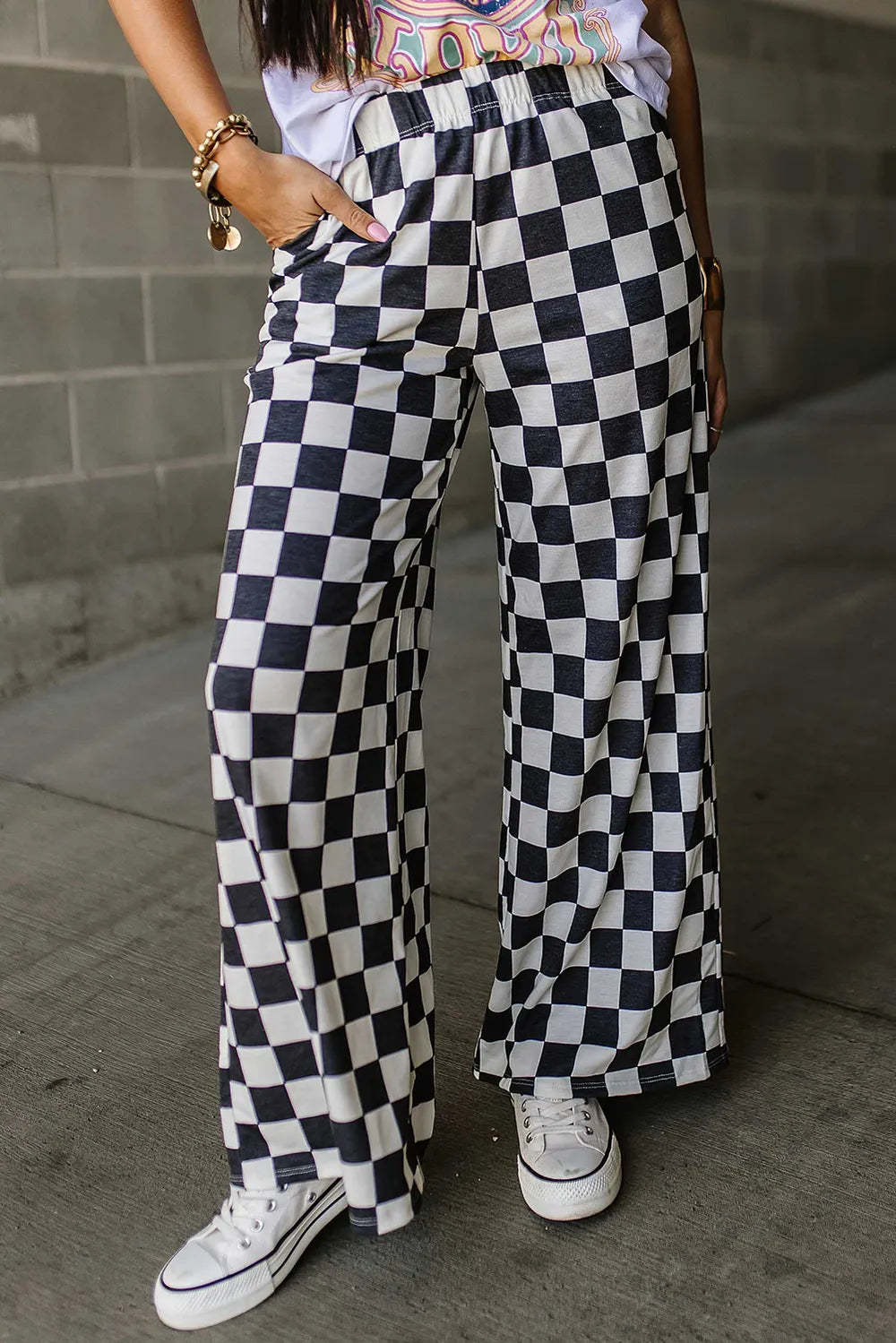 Checkered Wide Leg Pants - Modanista Fashion