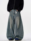 Men's Vintage Washed Wide Leg Curved Jeans - Modanista Fashion