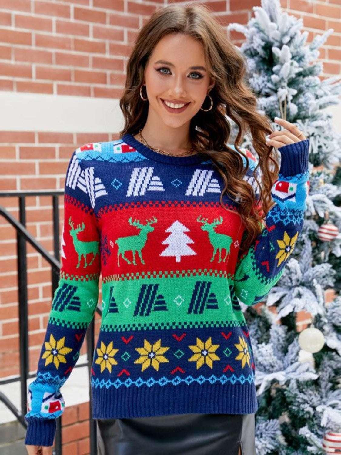 Christmas Round-Neck Sweater – Festive Holiday Knit - Modanista Fashion