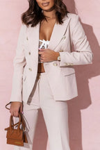 Full Size Lapel Collar Long Sleeve Blazer and Pants Set Plus Size - Modanista Fashion