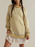 Slit Striped Oversized Sweater - Modanista Fashion