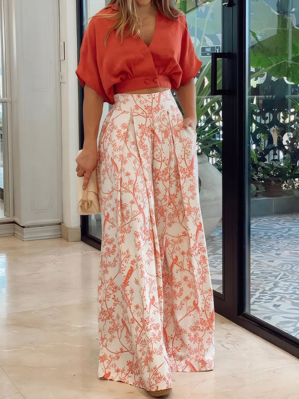 Surplice Top and High Waist Pants Set - Modanista Fashion