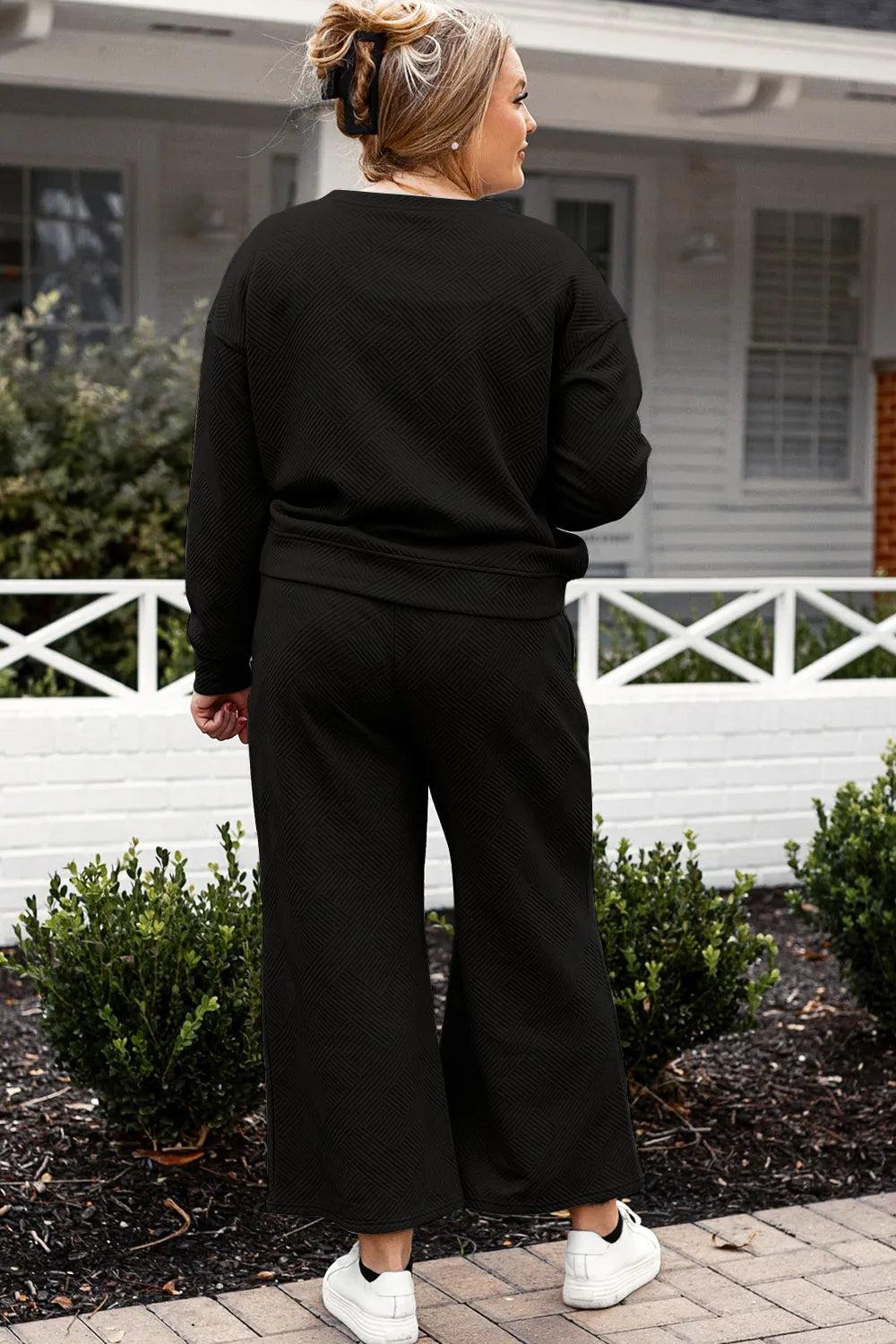 Double Take Full Size Textured Long Sleeve Top and Drawstring Pants Set - Modanista Fashion