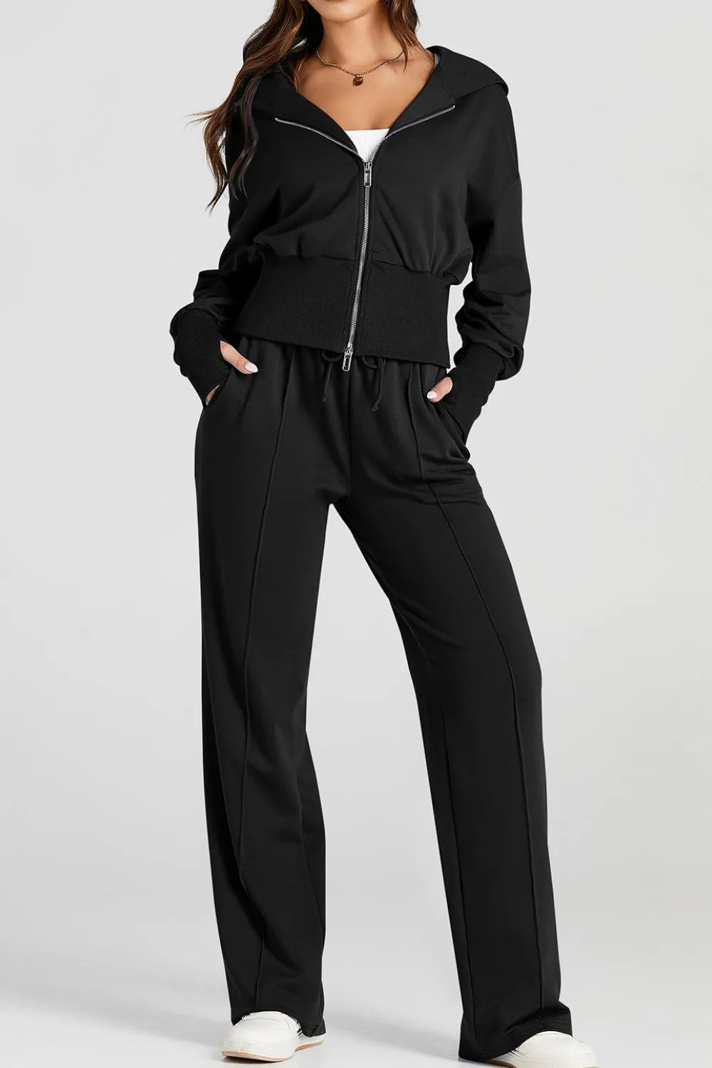 Zip-Up Hoodie and Pants Active Set - Modanista Fashion