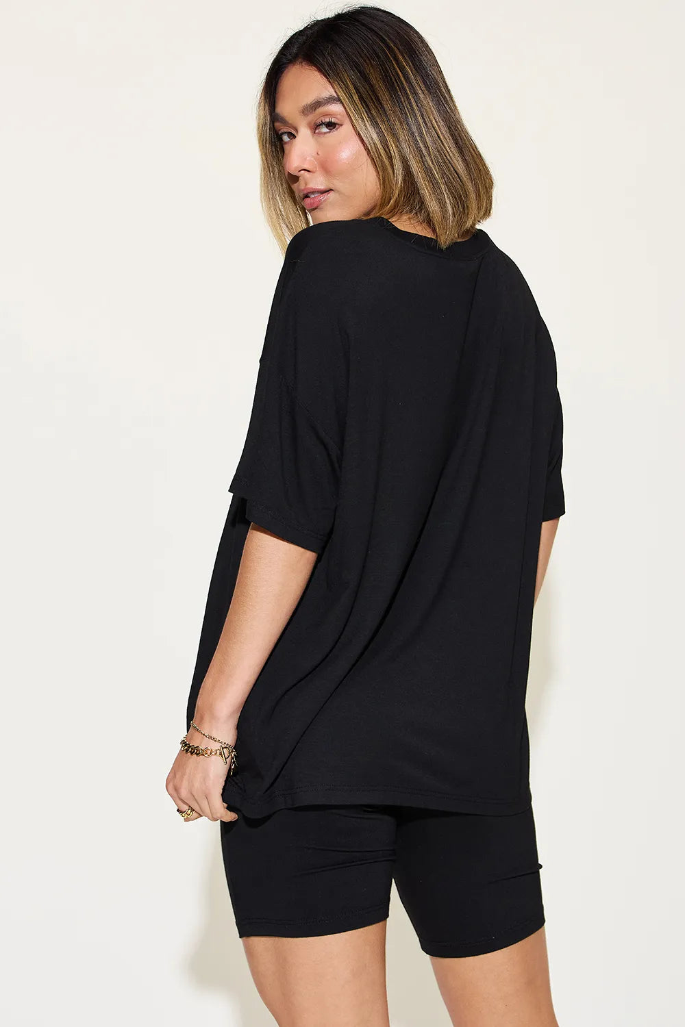 Basic Bae Full Size V-Neck Drop Shoulder T-Shirt and Shorts Set - Modanista Fashion