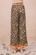 Bibi Leopard Print cu pantaloni largi cu bandă contrast