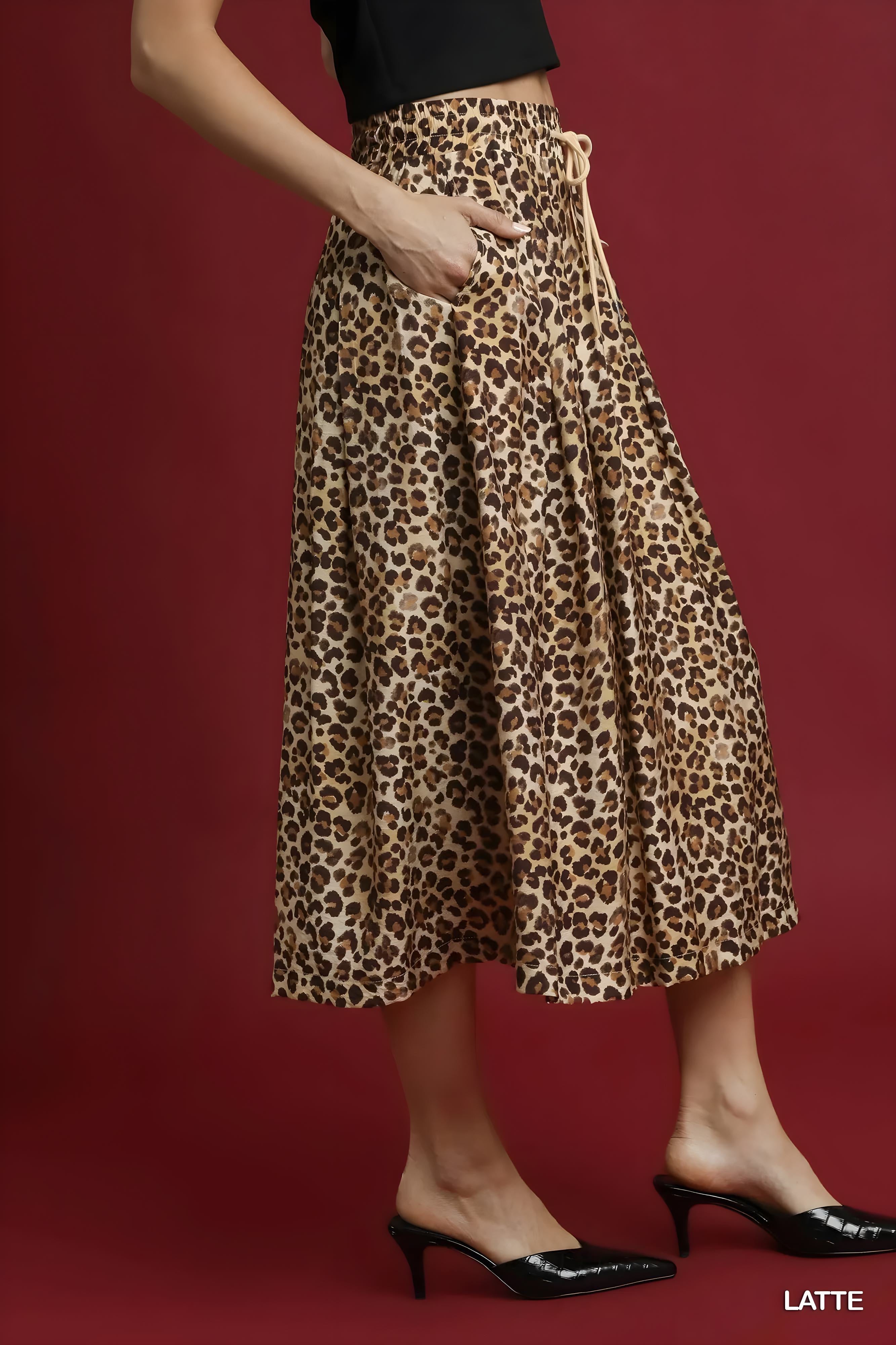 Umgee šňůra leopard midi sukně