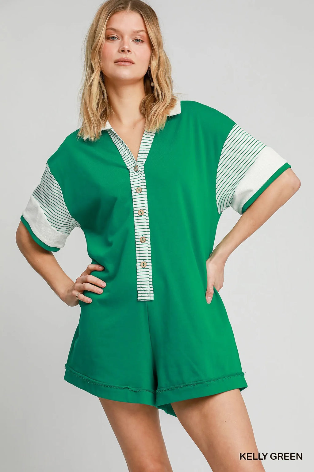 Umgee French Terry Collared Colorblock Romper - Modanista Fashion