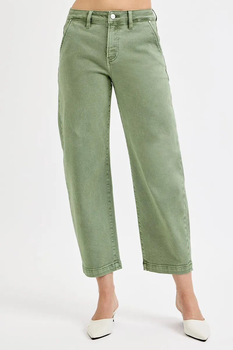 RISEN Full Size Tummy Control High Rise Crop Barrel Jeans Plus Size - Modanista Fashion