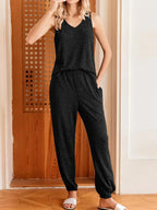 Ribbed Knit V-Neck Tank and Pants Lounge Set - Modanista Fashion