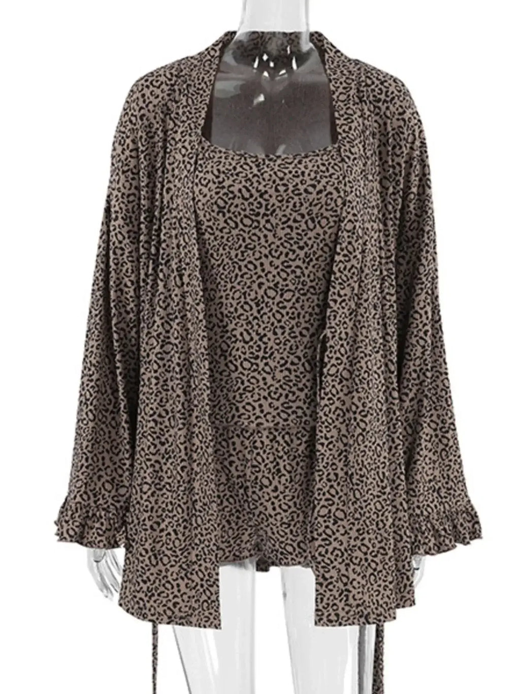 Leopard Cami Cardigan and Shorts 3-Piece Set - Modanista Fashion