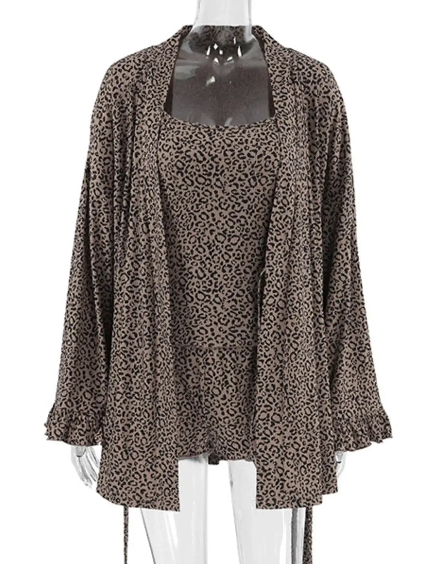 Leopard Cami Cardigan and Shorts 3-Piece Set - Modanista Fashion
