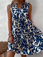 Trykt V-hals ærmeløs mini-kjole