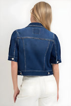 RISEN Puffed Short Sleeve Cropped Denim Jacket