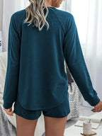 Round Neck Raglan Sleeve Top and Shorts Lounge Set - Modanista Fashion