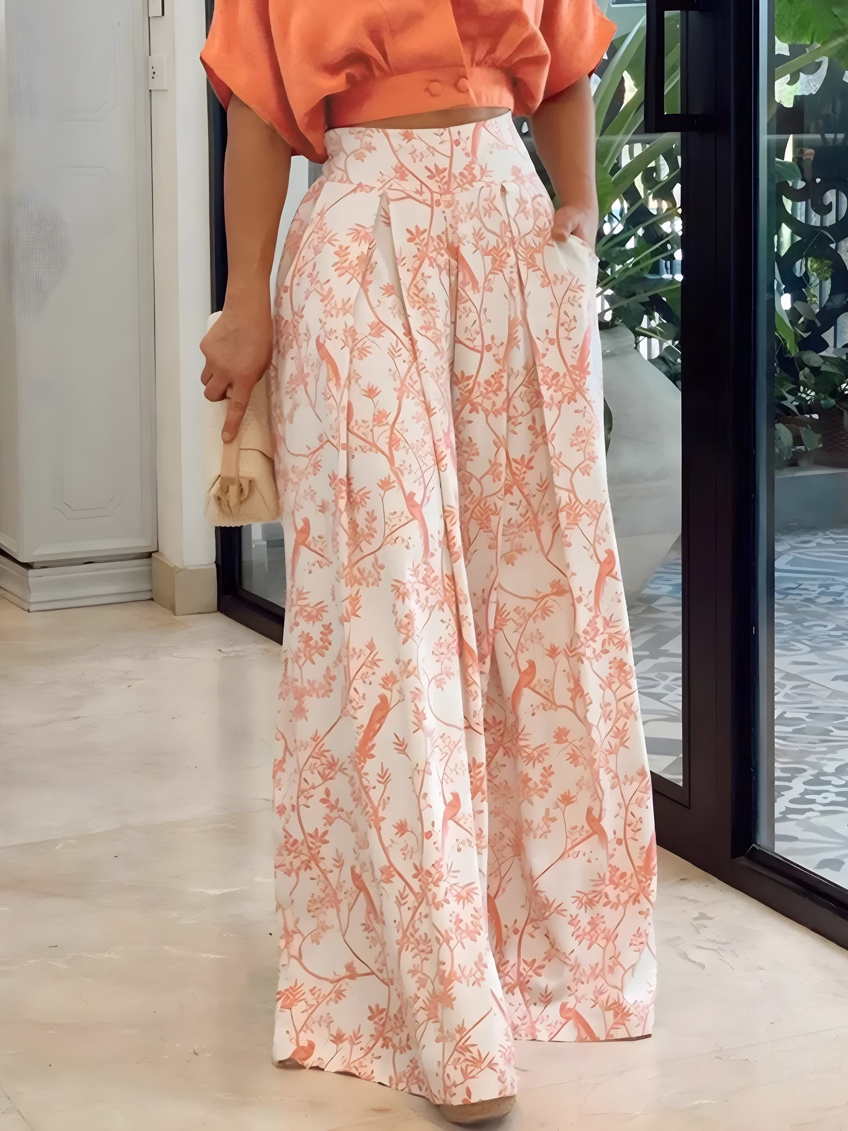 Surplice top en hoge taille broek set