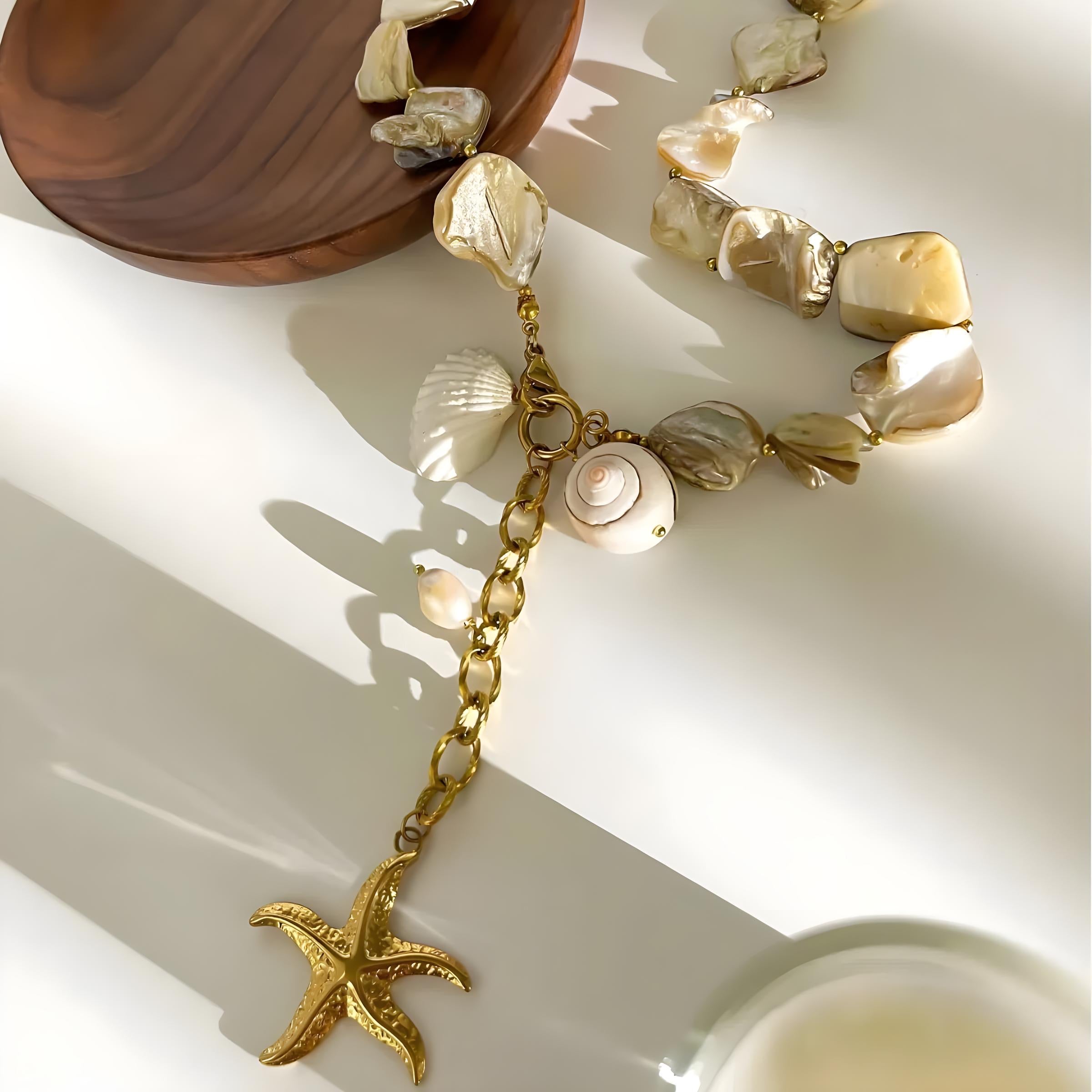 18K Gold-Plated Ocean Necklace with Starfish Pendant
