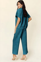 Fullstrukturert halvt Zip Short Sleeve Top & Pants Set
