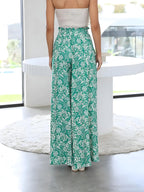 Šňůrkový pasový pasový pas vytištěné široké nohy kalhoty