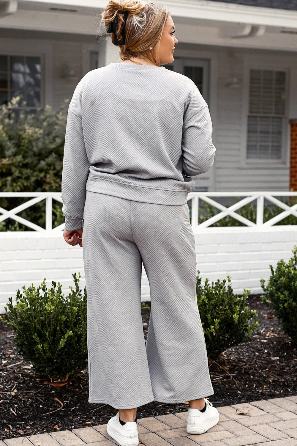Double Take Full Size Textured Long Sleeve Top and Drawstring Pants Set - Modanista Fashion